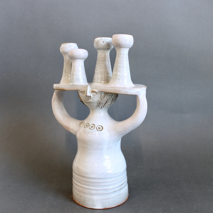 Ceramic Candle Holder / 'Pottery Porter' Sculpture by Jacques Pouchain - Atelier Dieulefit (circa 1960s-70s)