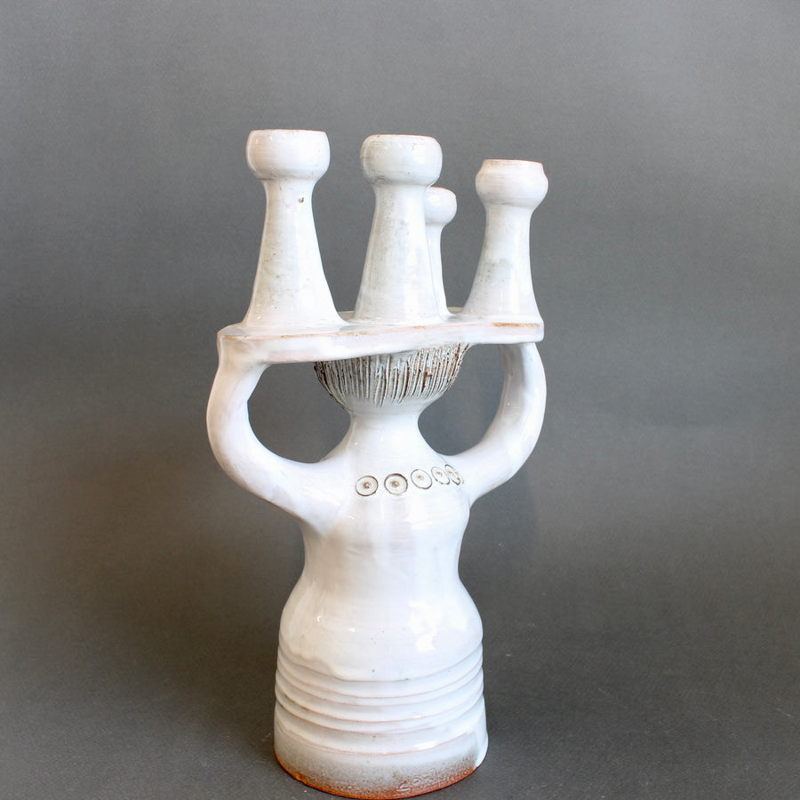 Ceramic Candle Holder / 'Pottery Porter' Sculpture by Jacques Pouchain - Atelier Dieulefit (circa 1960s-70s)