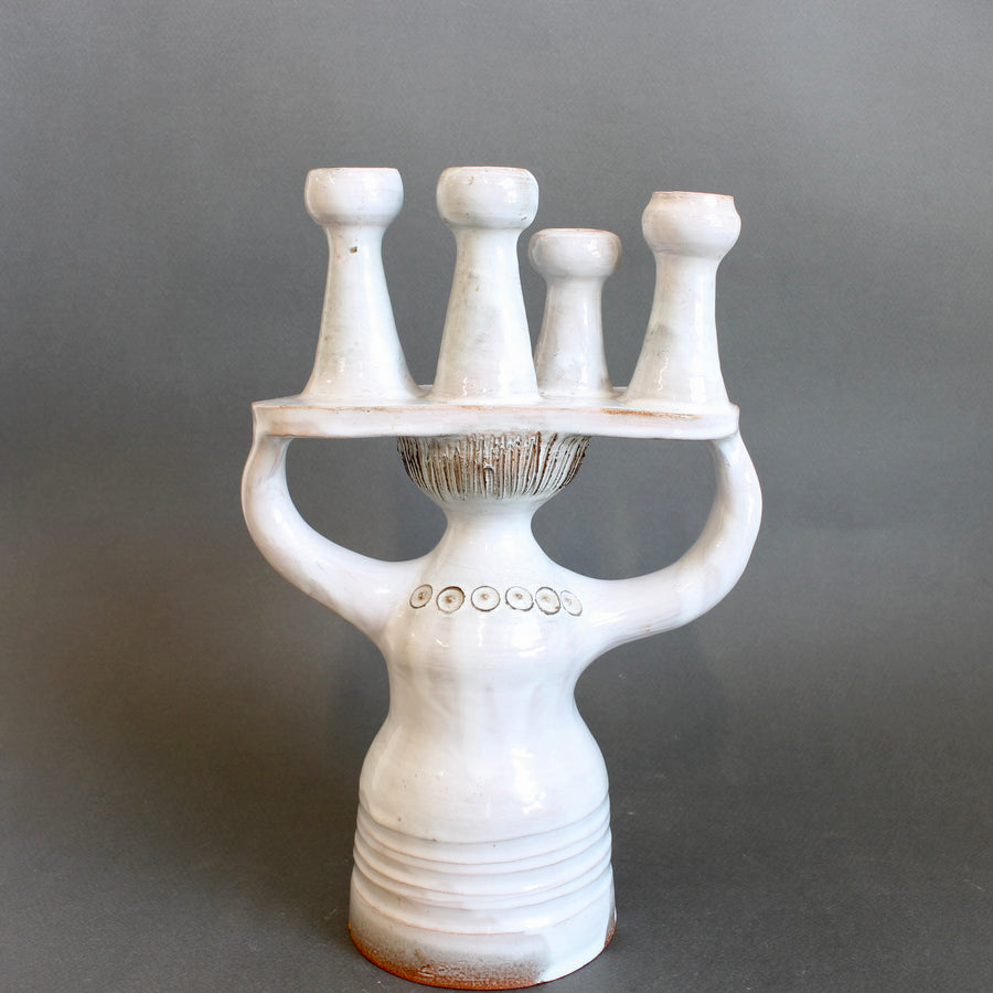 Ceramic Candle Holder / 'Pottery Porter' Sculpture by Jacques Pouchain - Atelier Dieulefit (circa 1960s-70s)