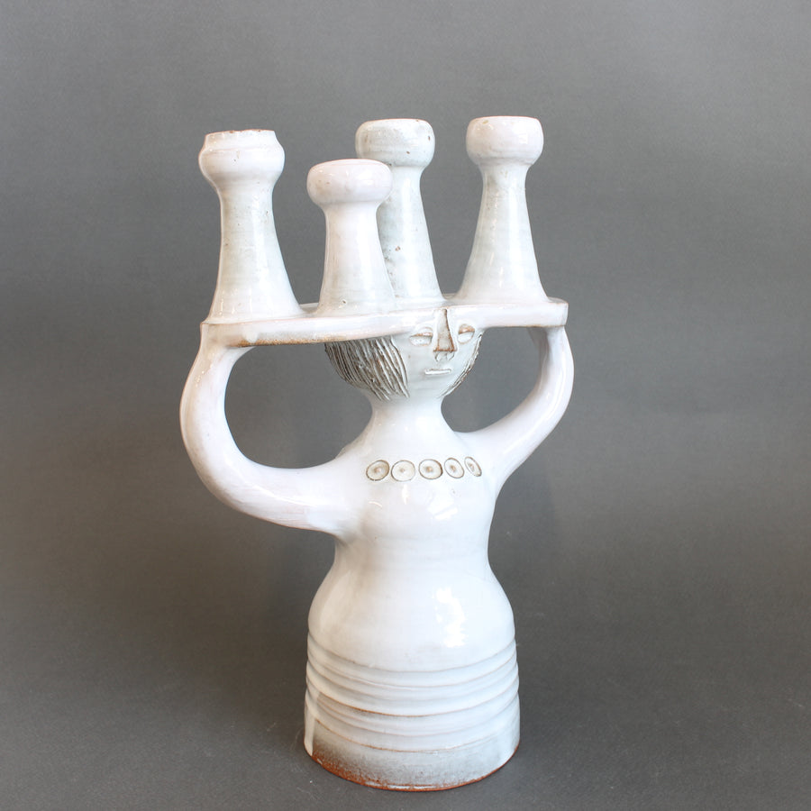 Ceramic Candle Holder / 'Pottery Porter' Sculpture by Jacques Pouchain - Atelier Dieulefit (circa 1960s-70s)