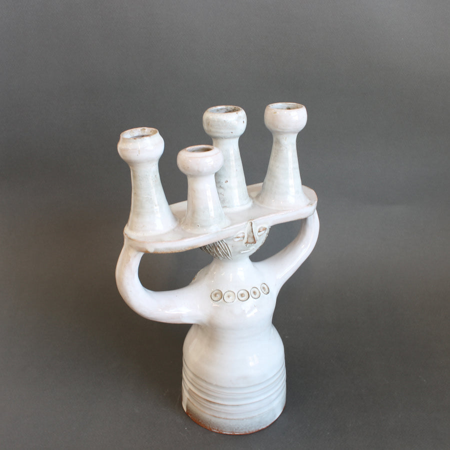 Ceramic Candle Holder / 'Pottery Porter' Sculpture by Jacques Pouchain - Atelier Dieulefit (circa 1960s-70s)