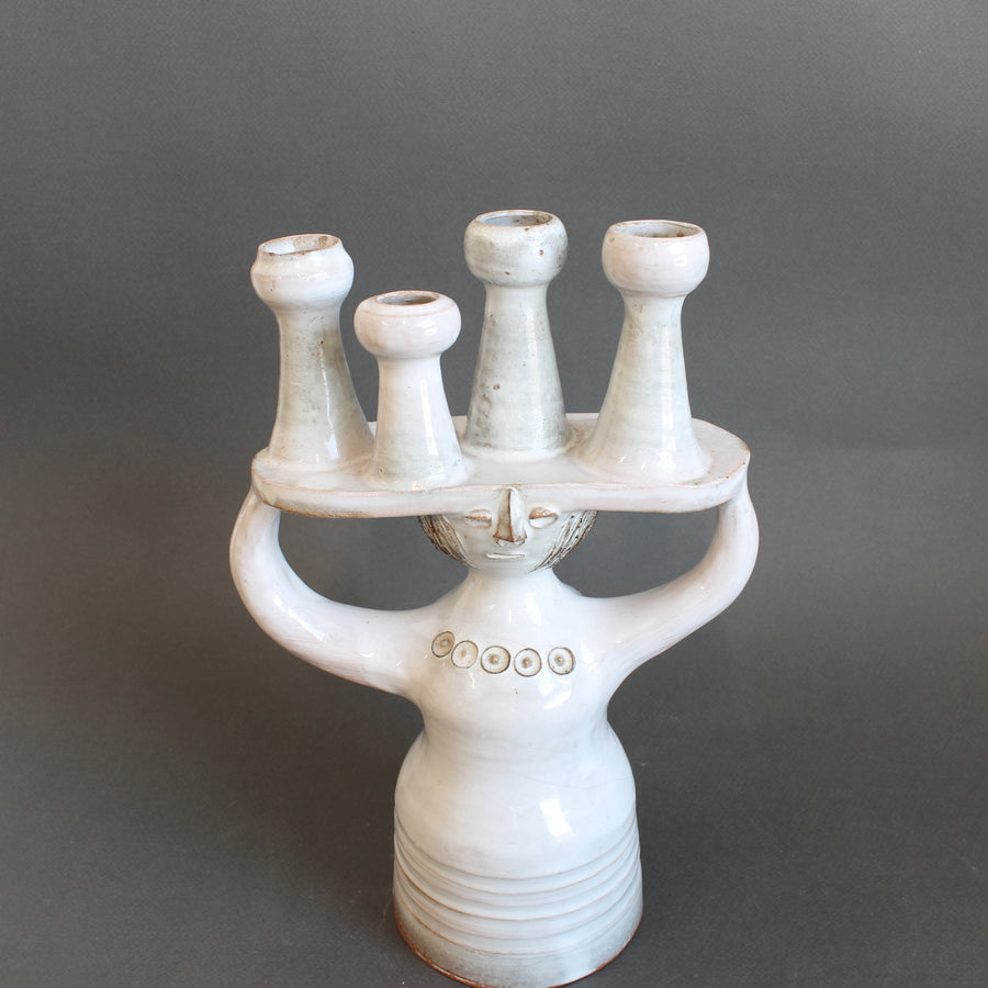 Ceramic Candle Holder / 'Pottery Porter' Sculpture by Jacques Pouchain - Atelier Dieulefit (circa 1960s-70s)