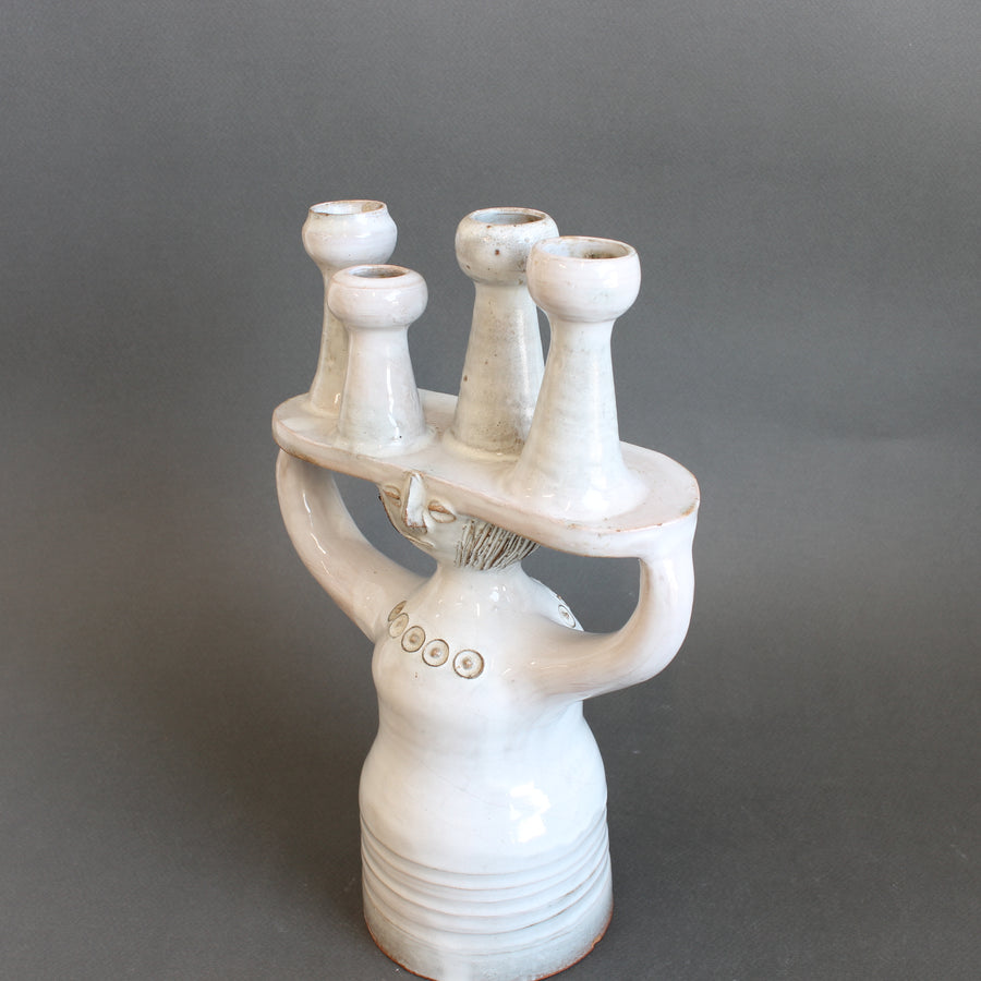 Ceramic Candle Holder / 'Pottery Porter' Sculpture by Jacques Pouchain - Atelier Dieulefit (circa 1960s-70s)