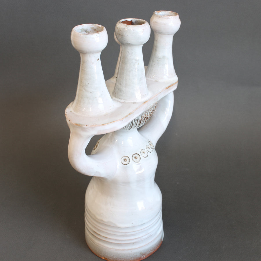 Ceramic Candle Holder / 'Pottery Porter' Sculpture by Jacques Pouchain - Atelier Dieulefit (circa 1960s-70s)