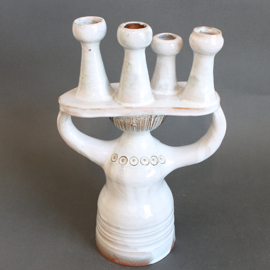 Ceramic Candle Holder / 'Pottery Porter' Sculpture by Jacques Pouchain - Atelier Dieulefit (circa 1960s-70s)