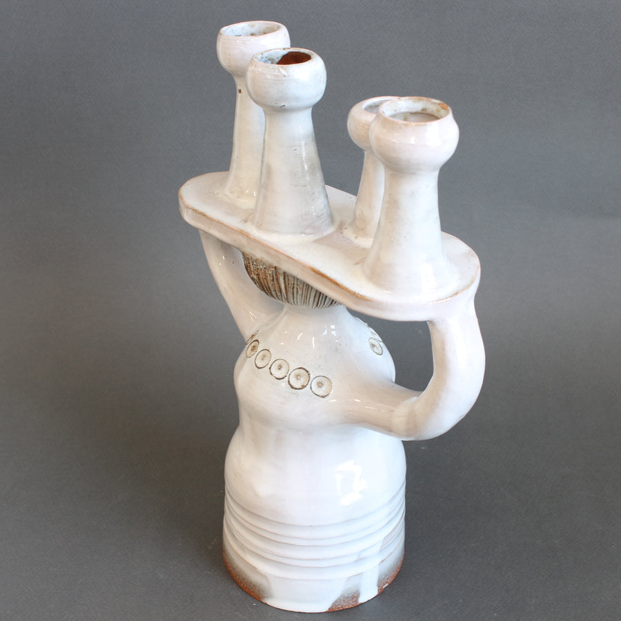 Ceramic Candle Holder / 'Pottery Porter' Sculpture by Jacques Pouchain - Atelier Dieulefit (circa 1960s-70s)