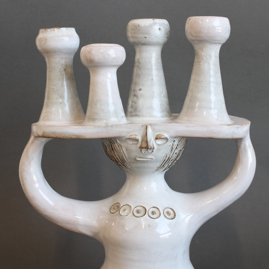Ceramic Candle Holder / 'Pottery Porter' Sculpture by Jacques Pouchain - Atelier Dieulefit (circa 1960s-70s)