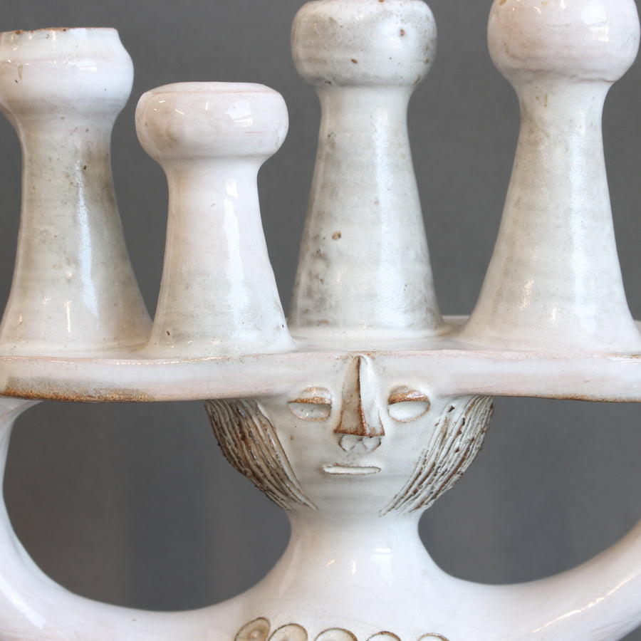 Ceramic Candle Holder / 'Pottery Porter' Sculpture by Jacques Pouchain - Atelier Dieulefit (circa 1960s-70s)