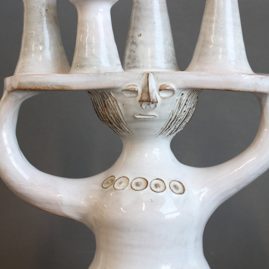 Ceramic Candle Holder / 'Pottery Porter' Sculpture by Jacques Pouchain - Atelier Dieulefit (circa 1960s-70s)