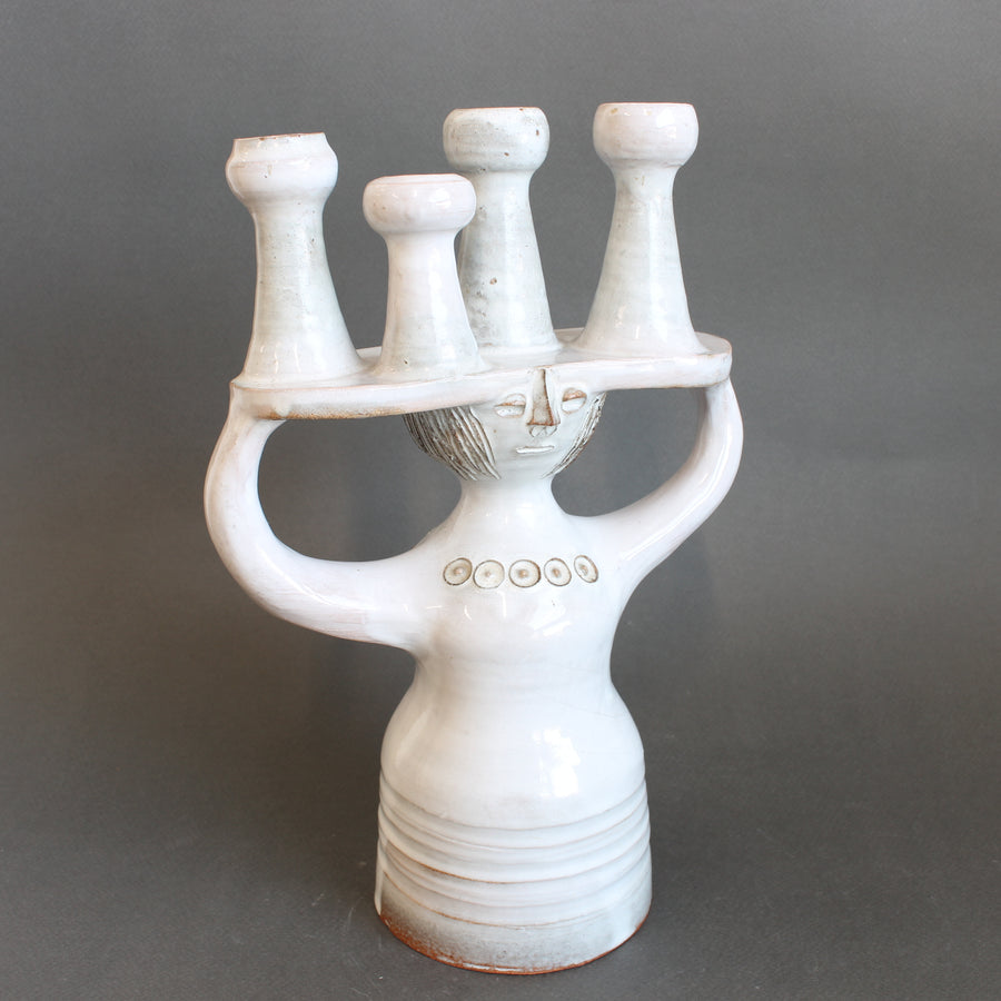 Ceramic Candle Holder / 'Pottery Porter' Sculpture by Jacques Pouchain - Atelier Dieulefit (circa 1960s-70s)