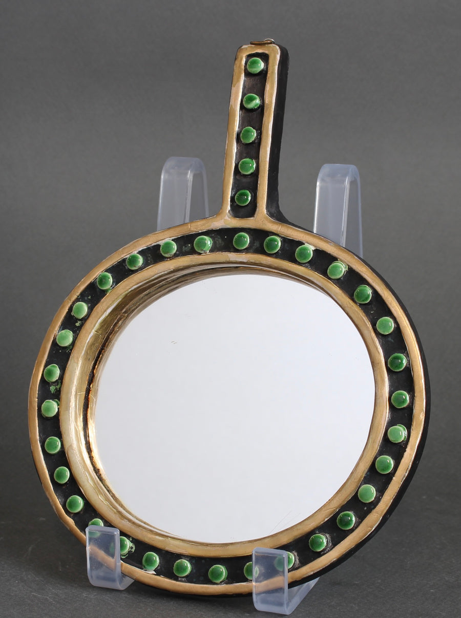 Vintage French Ceramic Hand Mirror by Mithé Espelt (circa 1970s)