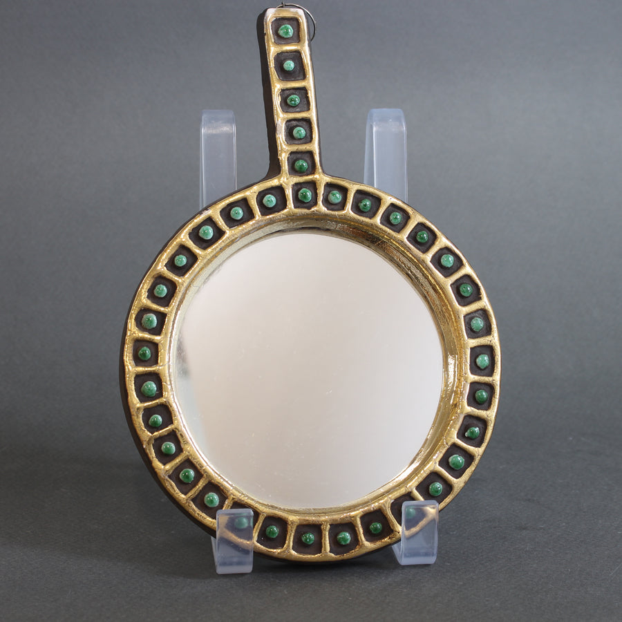 Vintage French Ceramic Hand Mirror by Mithé Espelt (circa 1970s)
