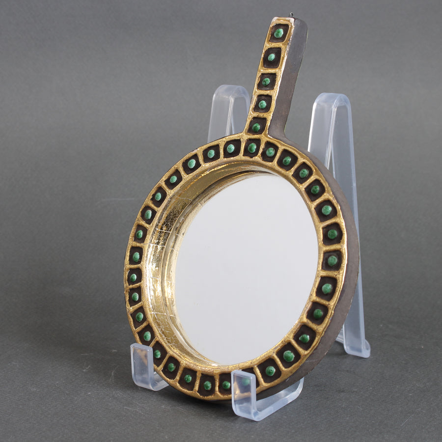 Vintage French Ceramic Hand Mirror by Mithé Espelt (circa 1970s)