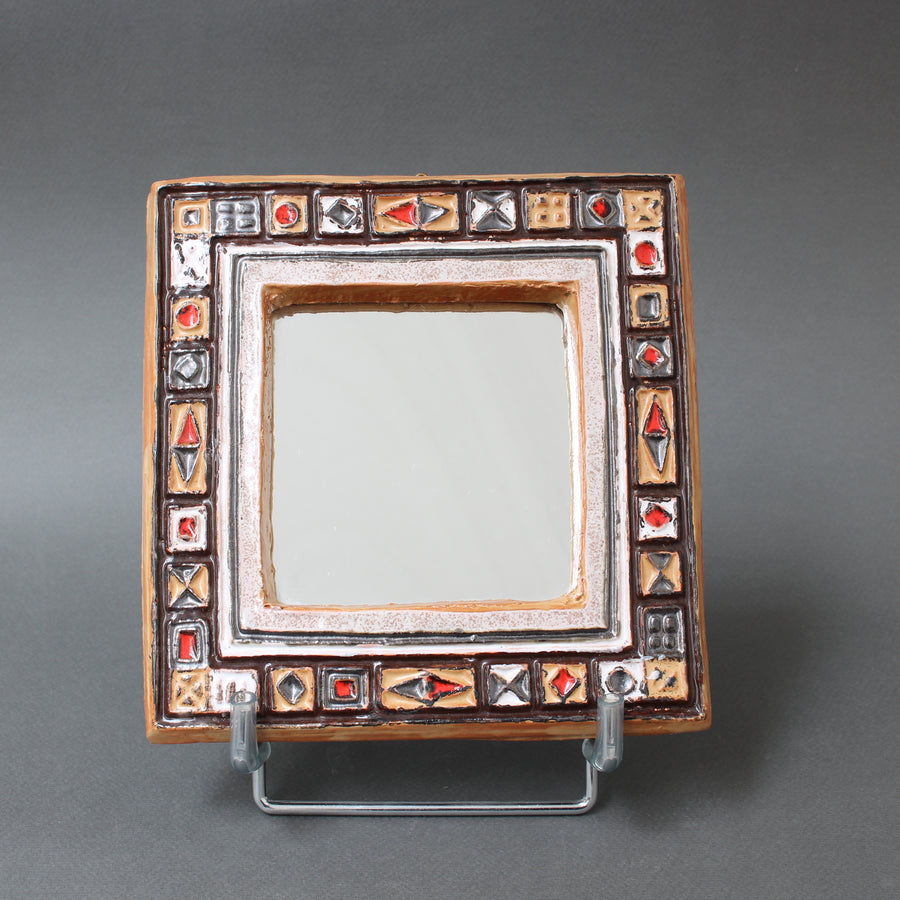 Mid-Century French Decorative Ceramic Mirror Attributed to Atelier Les Cyclades (circa 1960s-70s)
