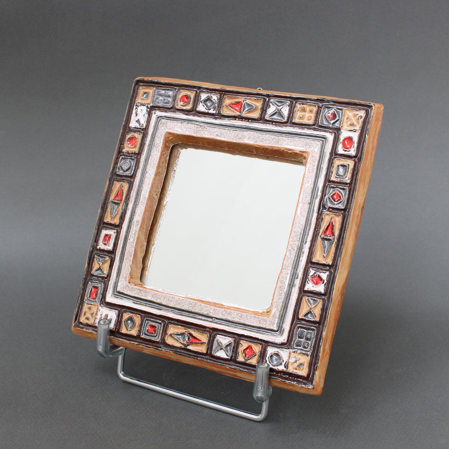 Mid-Century French Decorative Ceramic Mirror Attributed to Atelier Les Cyclades (circa 1960s-70s)