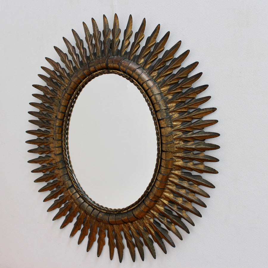 Vintage Spanish Gilt Metal Sunburst Mirror (circa 1960s)