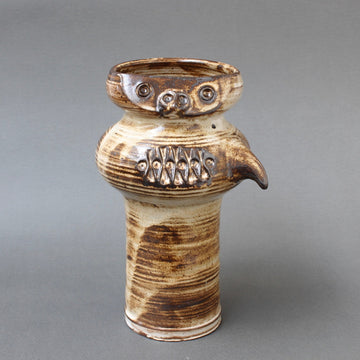 Glazed French Ceramic Stylised Owl Vase by Jacques Pouchain (circa 1960s)