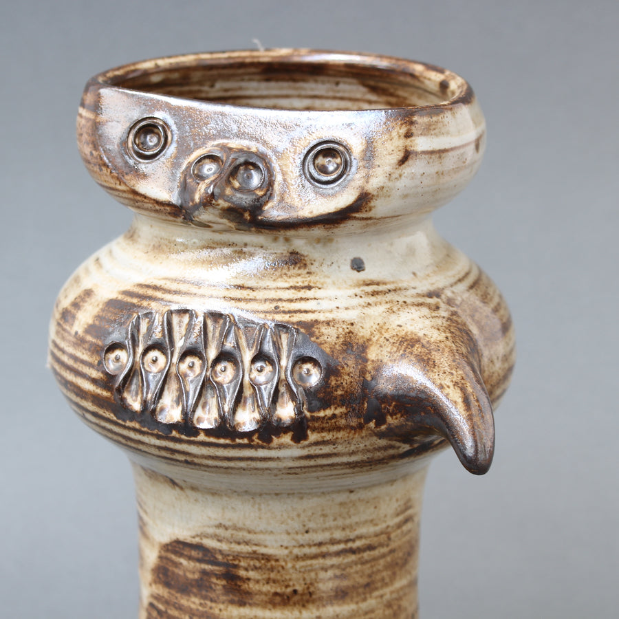 Glazed French Ceramic Stylised Owl Vase by Jacques Pouchain (circa 1960s)