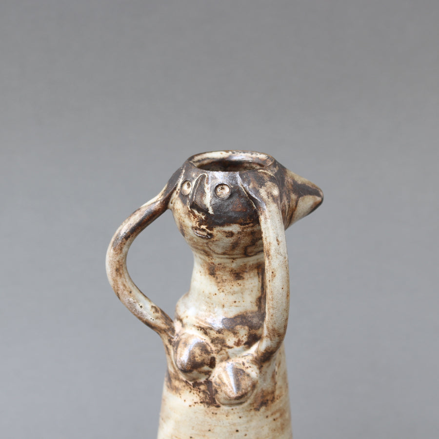 French Glazed Ceramic Woman with Arms Raised by Jacques Pouchain (circa 1960s)