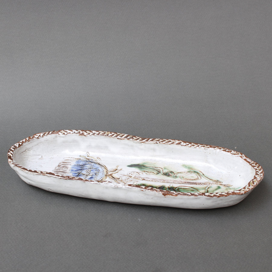 French Ceramic Decorative Dish with Flower Motif by Albert Thiry (circa 1970s)