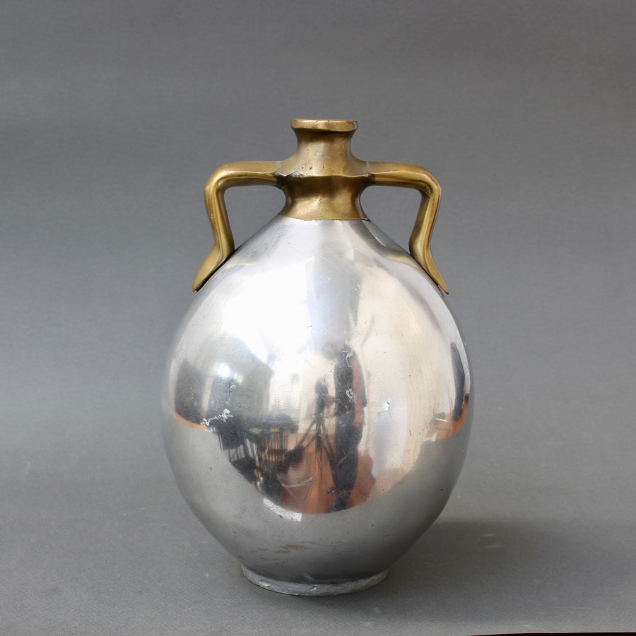 Vintage Spanish Aluminium and Brutalist Brass Vase by Alfonso Marquez (circa 1980s)