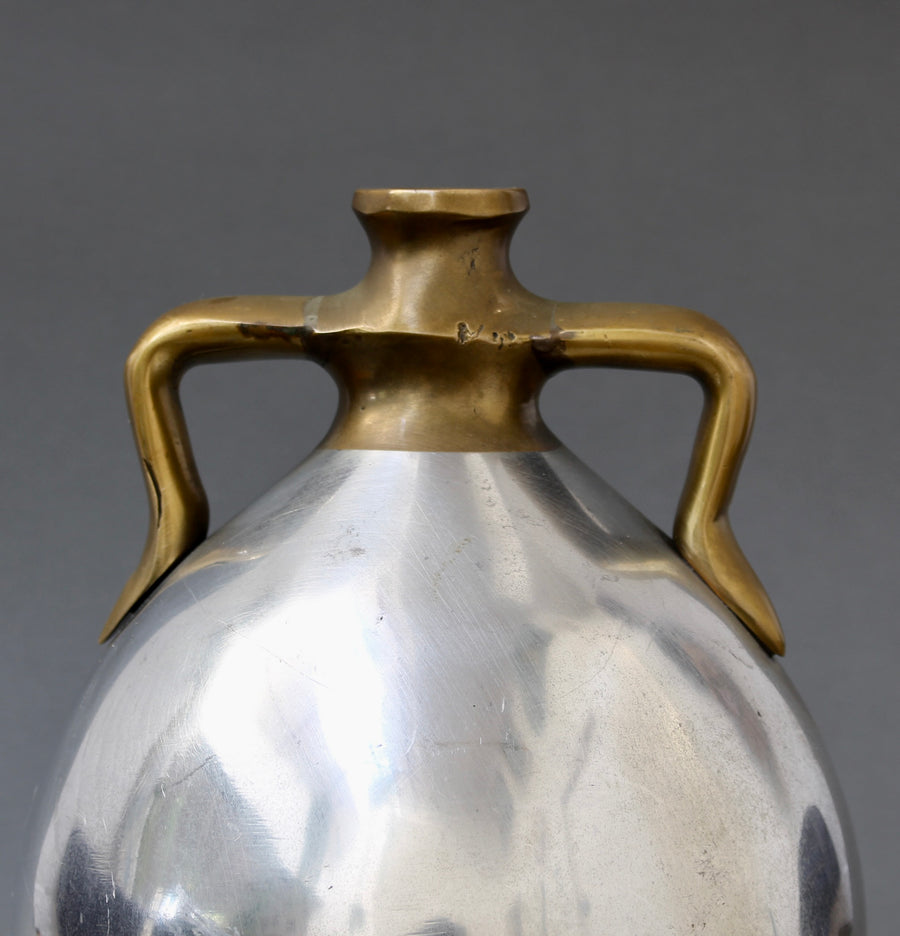 Vintage Spanish Aluminium and Brutalist Brass Vase by Alfonso Marquez (circa 1980s)