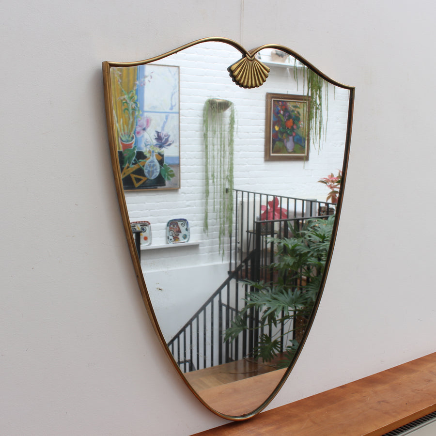 Vintage Italian Wall Mirror with Brass Frame and Decoration (circa 1950s)