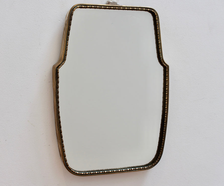 Mid-Century Italian Wall Mirror with Brass Frame and Beading (circa 1950s) - Small