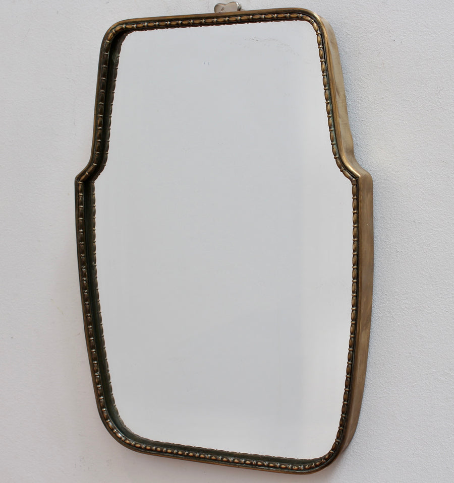 Mid-Century Italian Wall Mirror with Brass Frame and Beading (circa 1950s) - Small