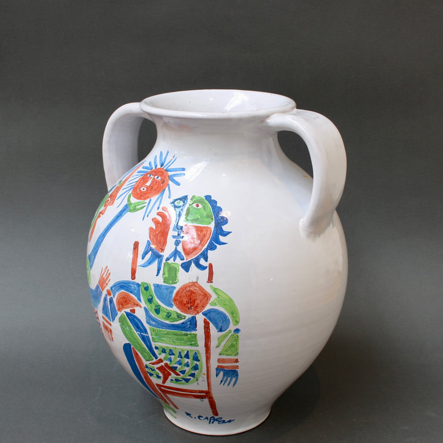 Vintage French Hand-Painted Ceramic Vase by Roger Capron (circa 1960s)