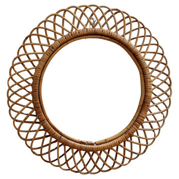 Vintage Italian Rattan Round Wall Mirror (circa 1960s)