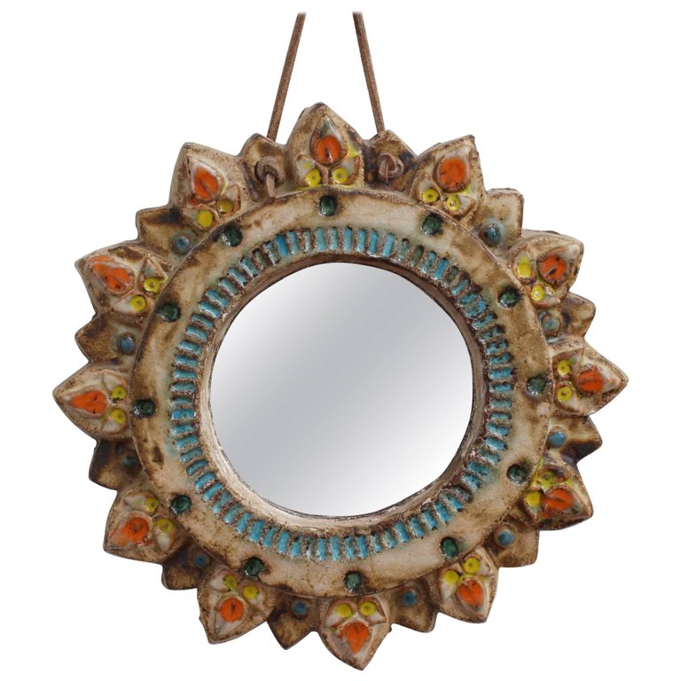 Ceramic Sunburst Mirror by La Roue (Circa 1950s)
