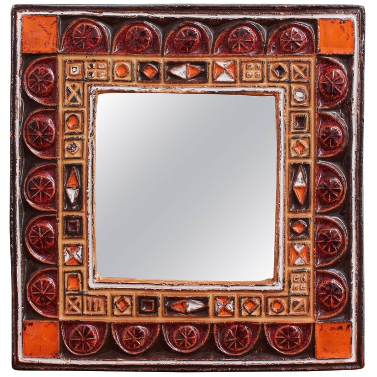 Mid-Century French Ceramic Decorative Mirror (Circa 1960s - 1970s)