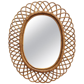 Italian Rattan Wall Mirror (circa 1960s)