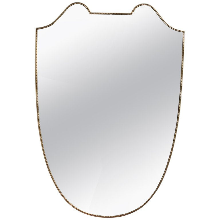 Mid-Century Italian Crest-Shaped Wall Mirror with Brass Frame (circa 1950s) - Large