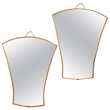 Pair of Italian Fan-Shaped Wall Mirrors with Brass Frames - Small (circa 1950s)