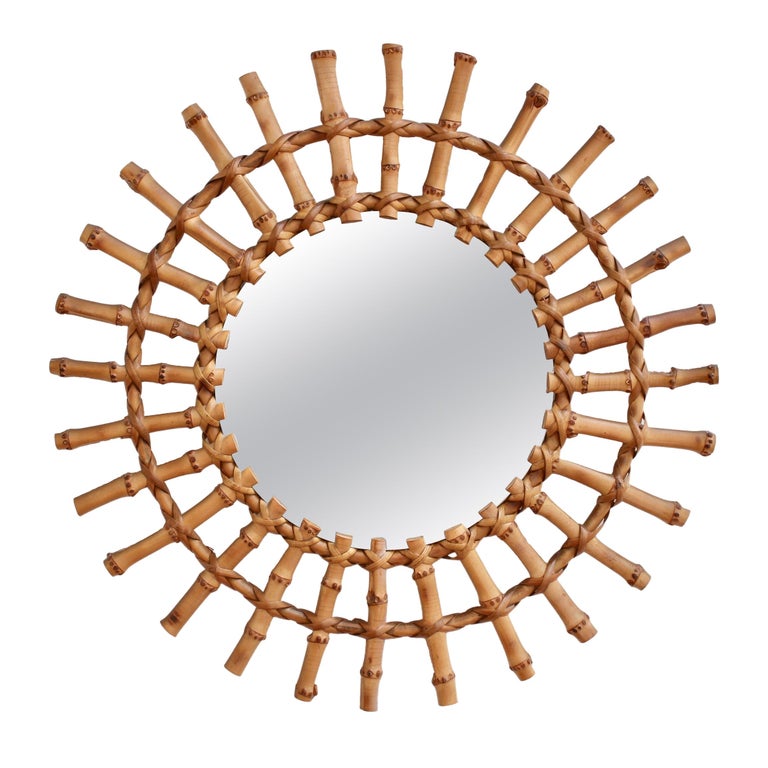 Mid-Century French Bamboo Sunburst Mirror (circa 1960s)