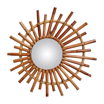 Mid-Century French Convex Sunburst Bamboo Mirror (circa 1960s)