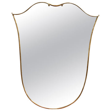Mid-Century Italian Tulip-Shaped Wall Mirror with Brass Frame (circa 1950s)