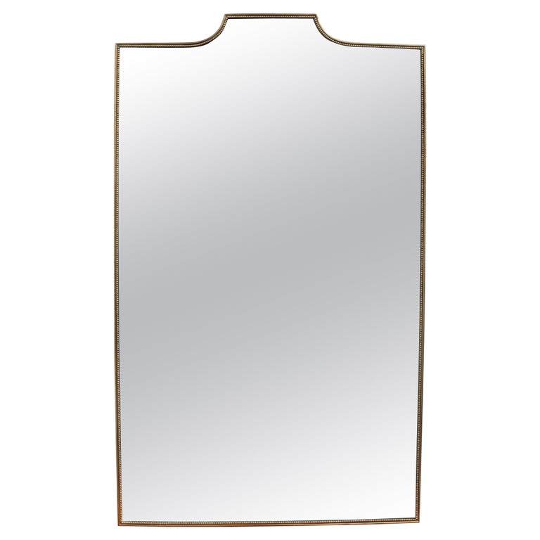 Mid-Century Italian Wall Mirror with Brass Frame and Beading (circa 1950s)