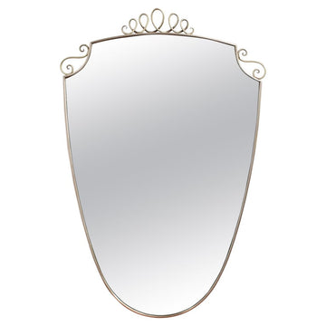 Mid-Century Italian Wall Mirror with Brass Frame and Top Flourish (circa 1950s)