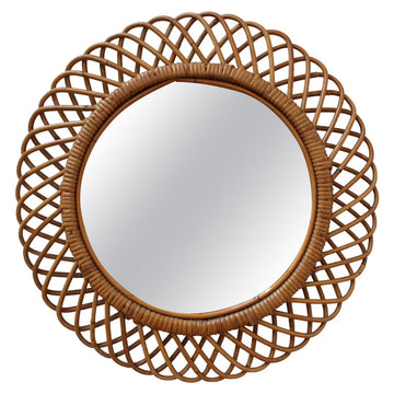 Vintage Italian Sunburst Rattan Wall Mirror (circa 1960s)