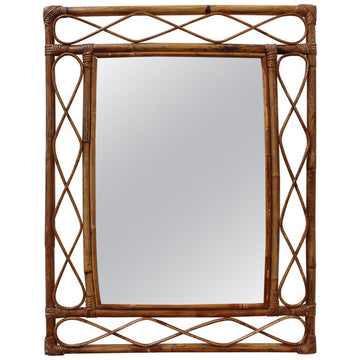 French Rattan Wall Mirror (circa 1960s)