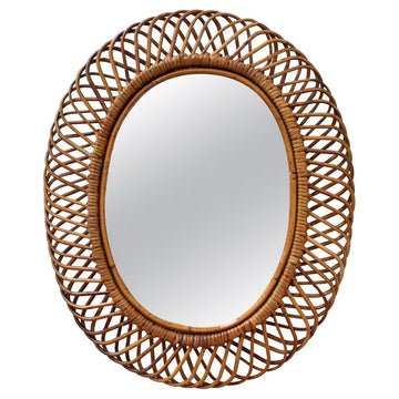 Italian Vintage Rattan Wall Mirror (circa 1960s)