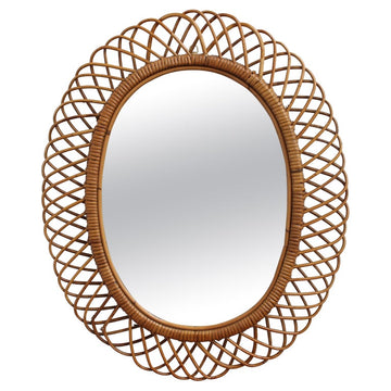 Italian Rattan Oval Wall Mirror (circa 1960s)