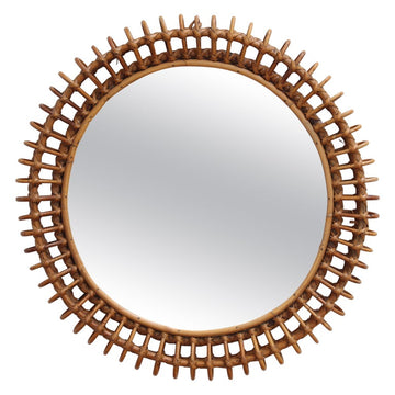 Vintage Italian Rattan Wall Mirror (circa 1960s)