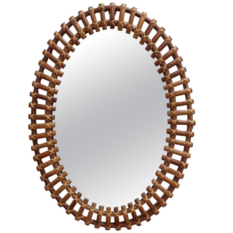 Italian Rattan Wall Mirror (circa 1960s)