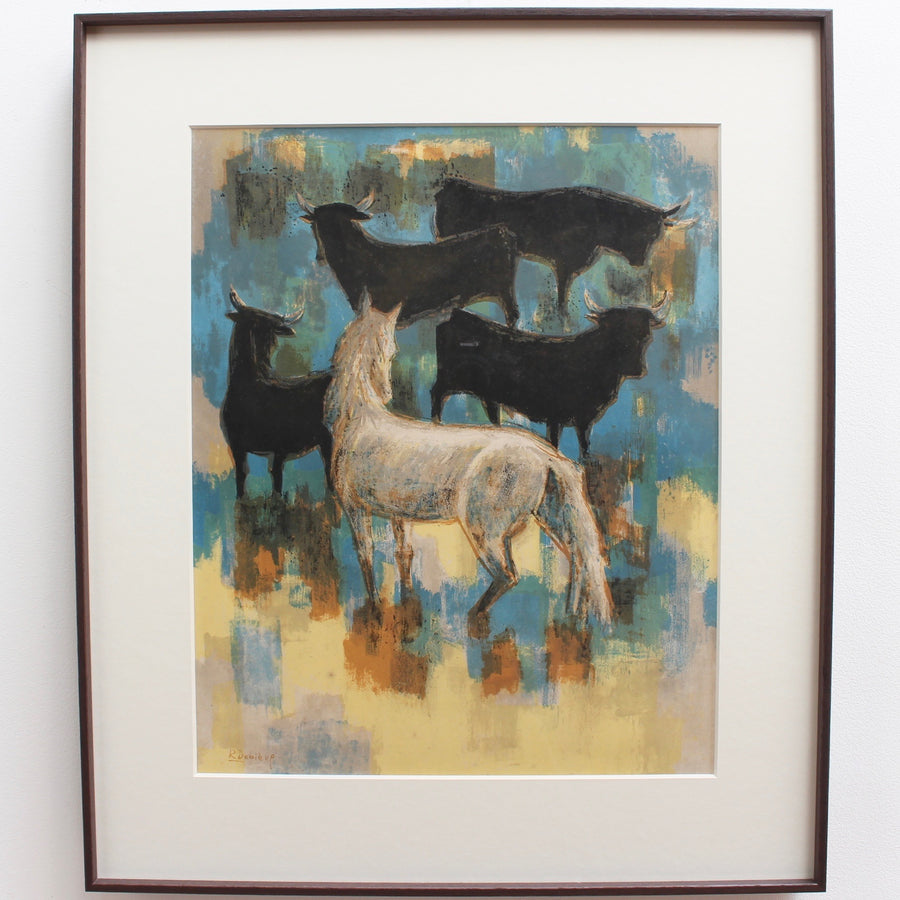'The Horses and Bulls of the Camargue', Original Lithograph by Robert Debiève (circa 1960s)