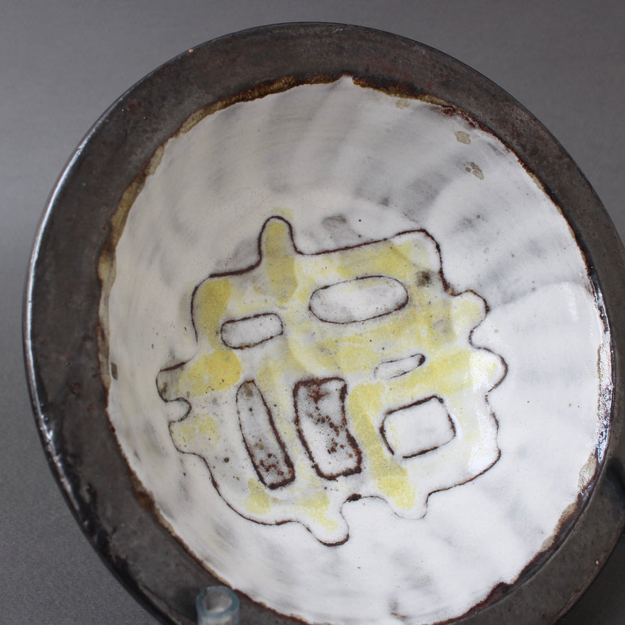Vintage French Ceramic Decorative Bowl with Abstract Motif Attributed to Jean Rivier (circa 1960s)