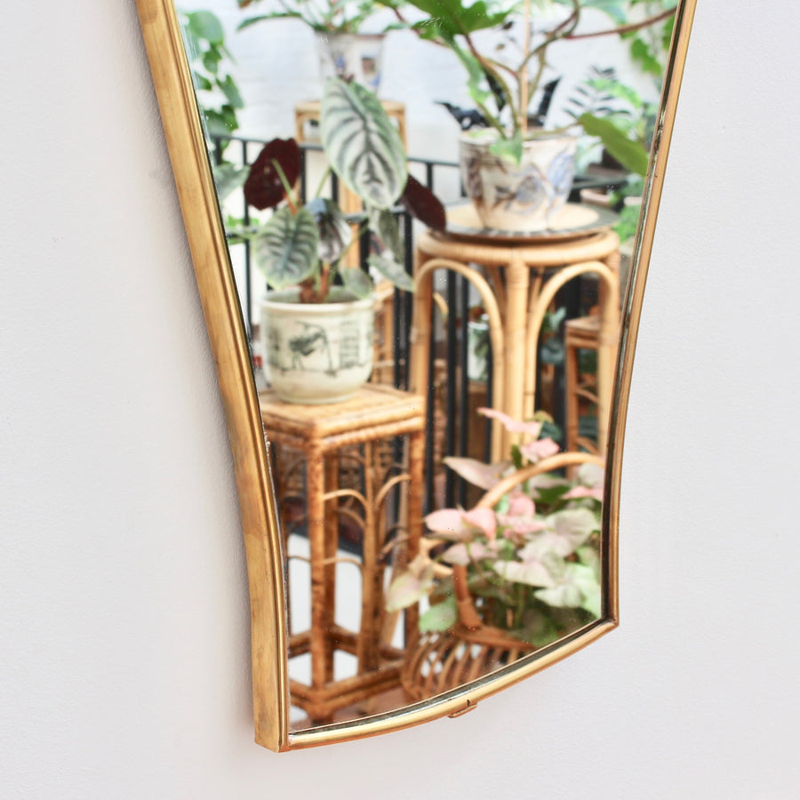 Pair of Italian Fan-Shaped Wall Mirrors with Brass Frames - Small (circa 1950s)
